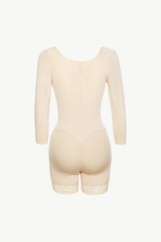 Full Size Zip Up Lace Detail Long Sleeve Shapewear
